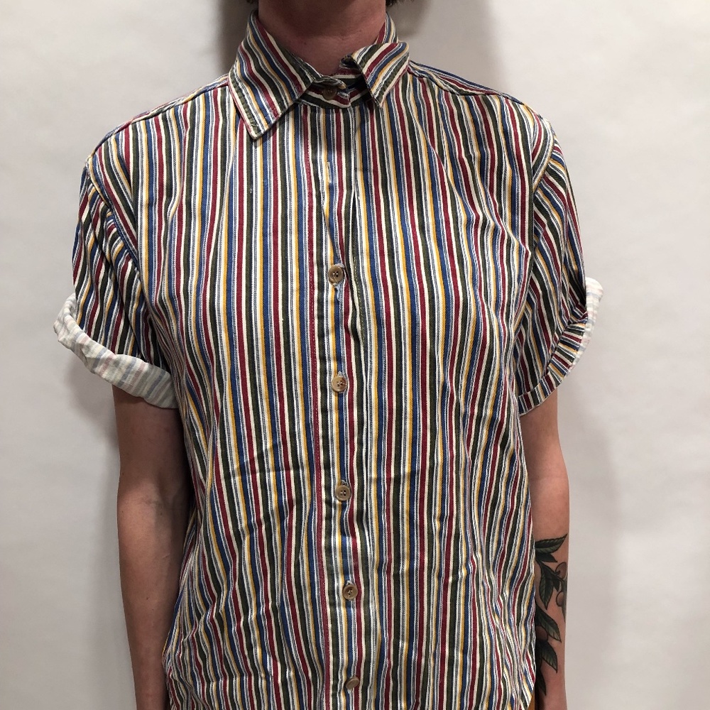 Vintage Short Sleeve Strip Button down